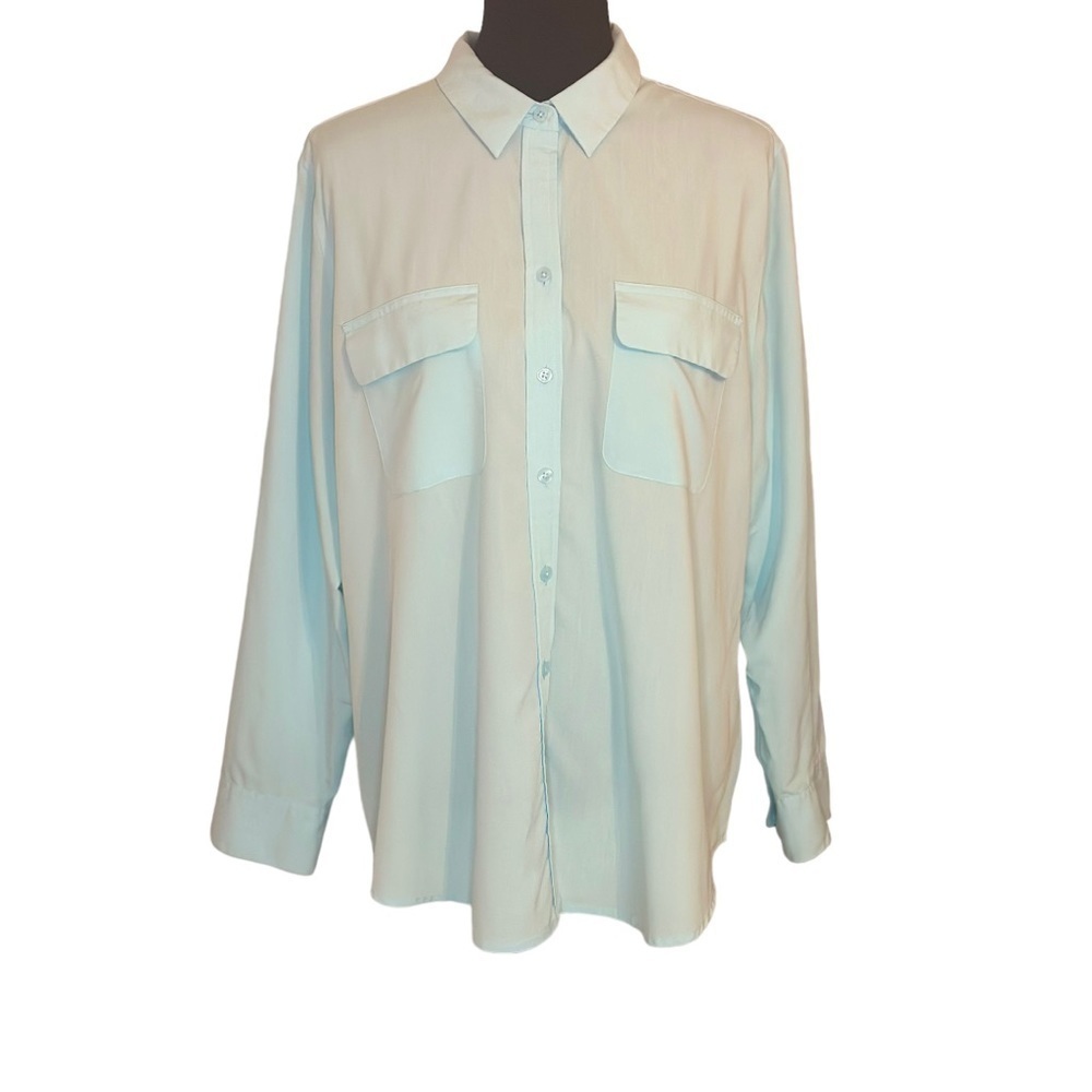 Chicos Mint Green Button Down No Iron Long Sleeve Modal Blend Top Sz 3 US XL EUC